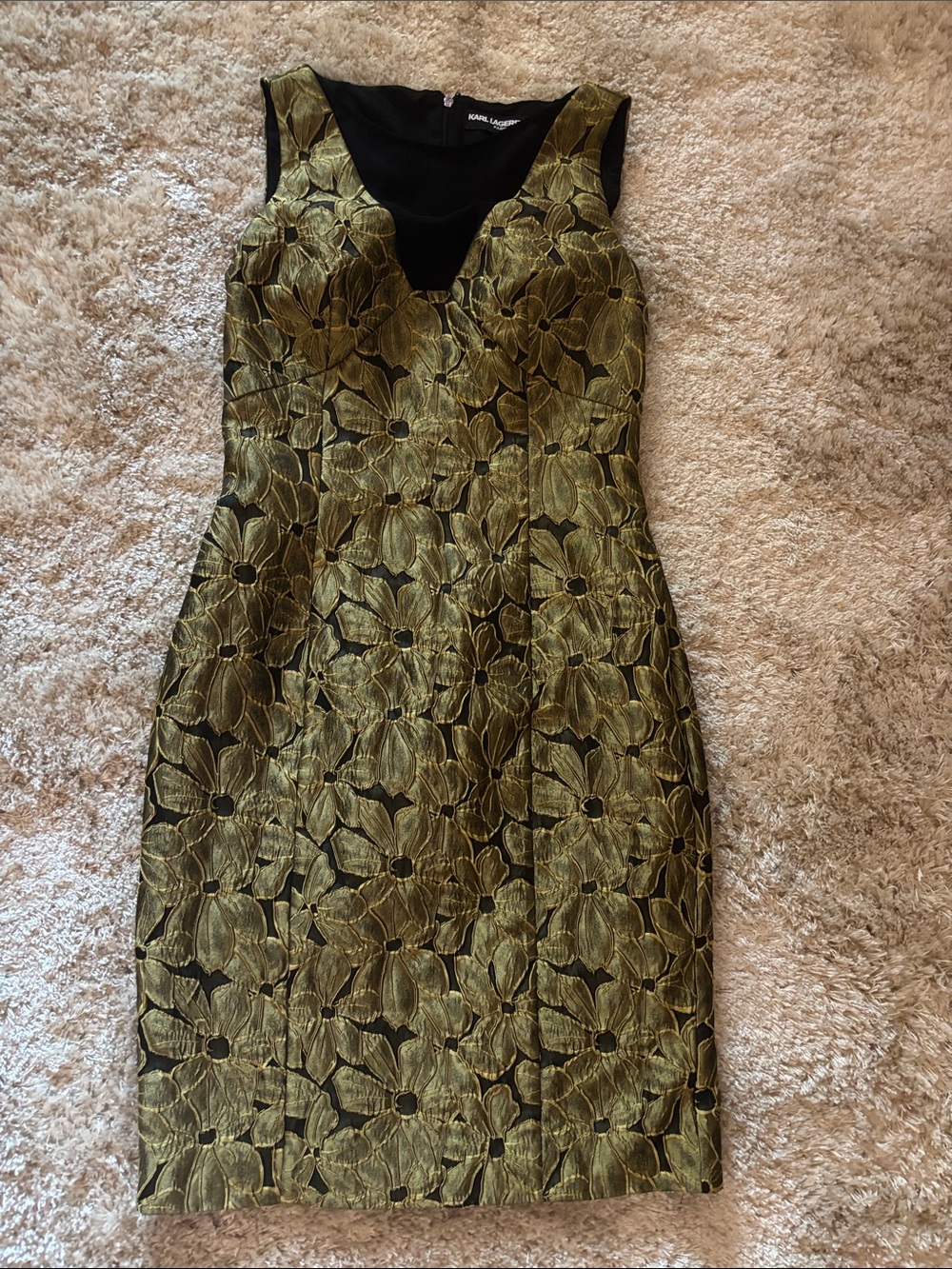 Karl Lagerfeld Gorgeous Olive Floral Jacquard Sheath Dress - Size Not Specified